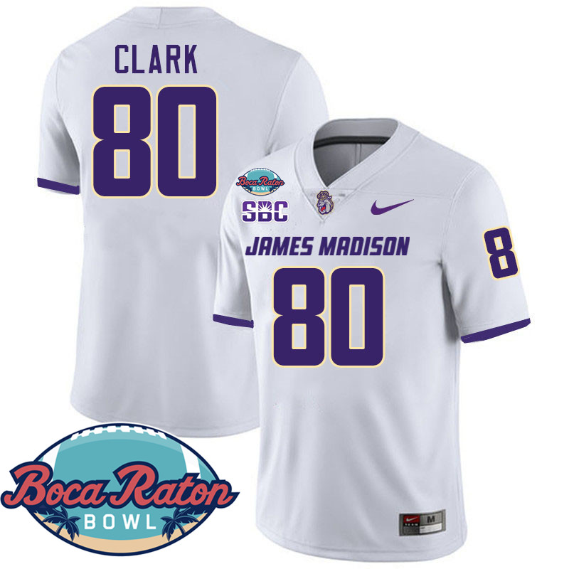 #80 Gary Clark James Madison Dukes 2024 Boca Raton Bowl Jersey-White